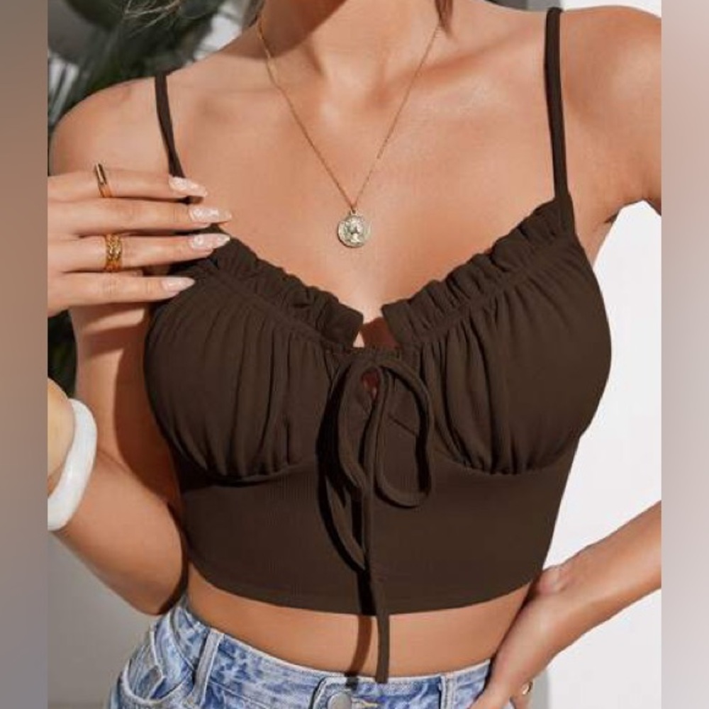 Urban outfitters gathered dark brown spaghetti strap cami